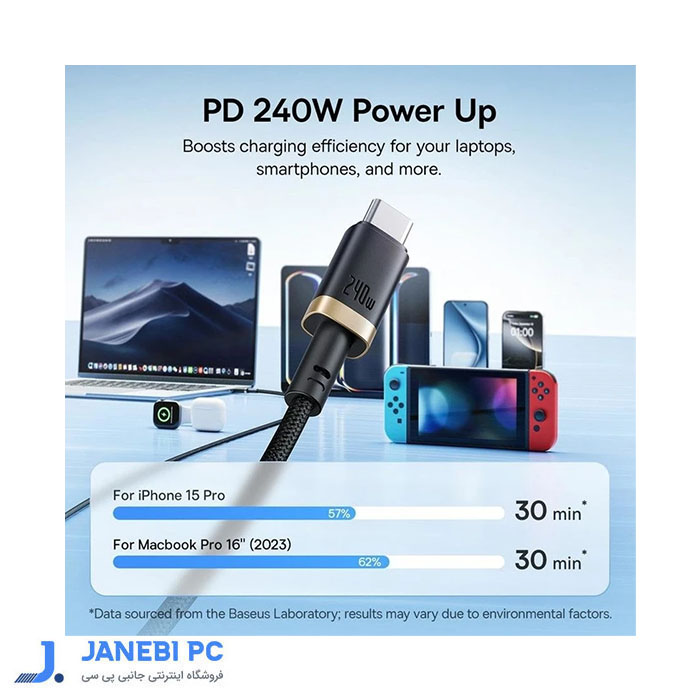 کابل شارژ 240W USB-C باسئوس مدل p10377803U03-01 طول 1 متر
