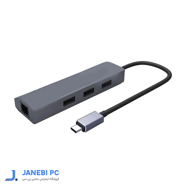 هاب USB3.1 TypeC سه پورت و کارت شبکه اکسترنال فرانت مدل FN-UCE200